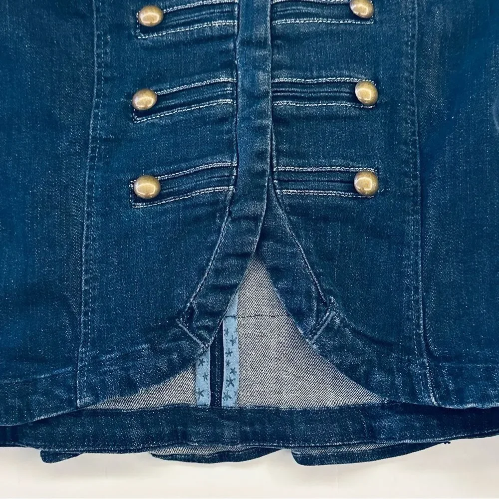 Gap Girls SZ XL Denim Jacket Blue Military Style Ruffle Back Stretch Classic